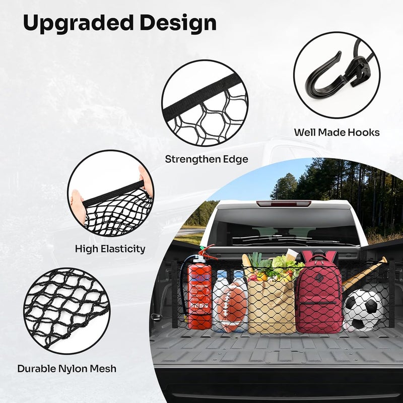 Canvcle شبكة حمولة سرير الشاحنة لسيارات 2019-2025 2026 GMC Sierra 1500/2020-2026 Chevy Silverado 2500 3500 ملحقات شبكة تنظيم وحفظ الأمتعة القابلة للتمدد من النايلون - Image 4